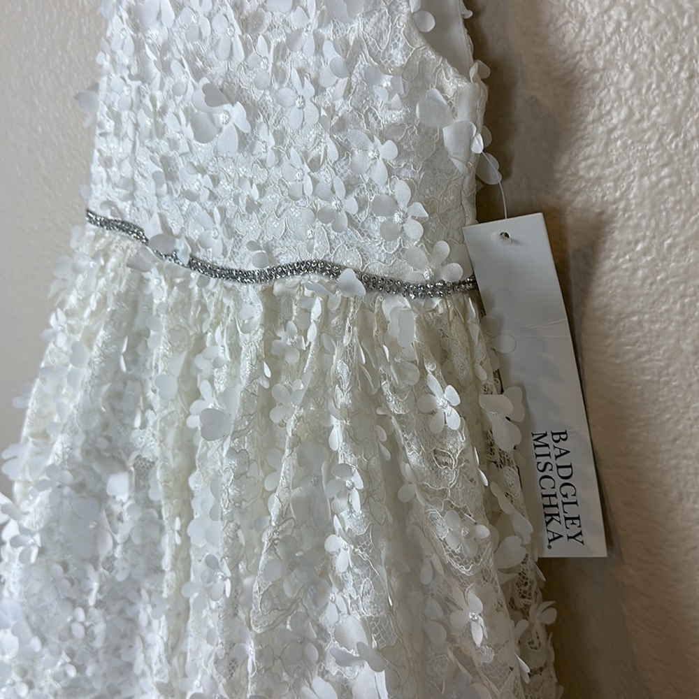 Badgley Mischka Flower Girl 3D Floral Lace High Low Dress - Picture 7 of 10